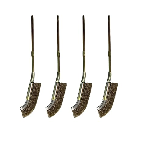 J-type Brass wire brush, 4pcs, high density bristles, strong scraping power, but less likely to scratch metal surfaces, suitable for rust removal, polishing, and detail cleaning on softer metal
