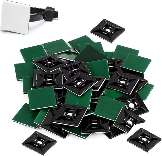 50 Pcs 3M Back-Glue Self Adhesive Cable Zip Tie Mounts Self-adhesive Tie Holders Backed Zip Tie Base Holders for Office Home Cable Wire Management(Black)