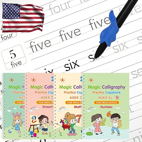 English Magic Grooved Writing Practice Workbooks for Kids - 4 Packs, Big