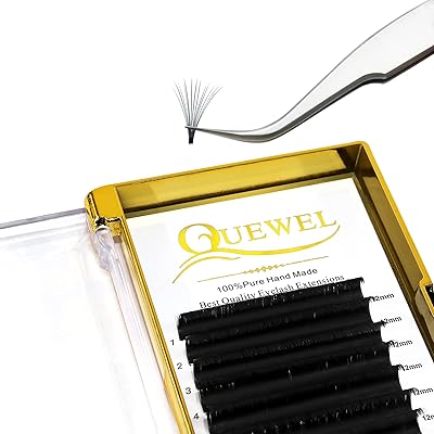 QUEWEL Easy Fan Lash Extensions 0.03mm D Curl Eyelash Extensions 12mm Single Lash Trays Matte Black Ultra Lightweight C CC D DD Curl Volume Lashes Self Fanning Lashes 0.03D 12mm