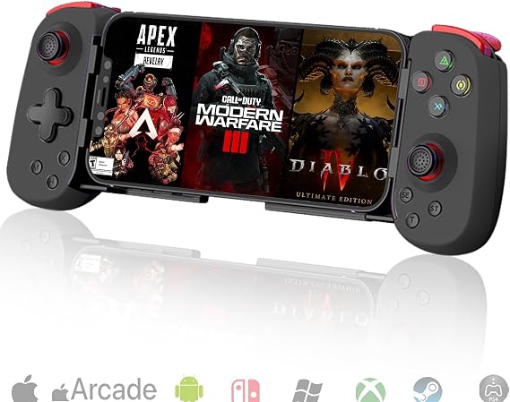 Megadream iPhone Controller iPhone15/14/iOS 13.0 or higher/Android 6.0 or higher/iPad/PS3/4/Switch/PC, cloud game/streaming compatible, wireless connection, vibration motor, 3-stage turbo, rapid fire/fire hold, cod mobile controller iPhone/Android, for Modern Combat 5, black