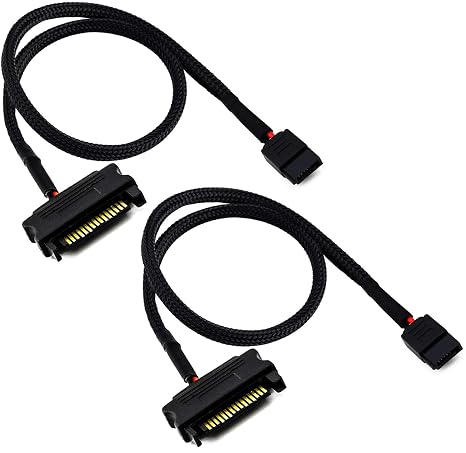 SATA Power Adapter Cable 15-Pin Male to SATA 6-Pin Slimline Sleeved Power Adapter Cable 20 Inches (2 Pack)