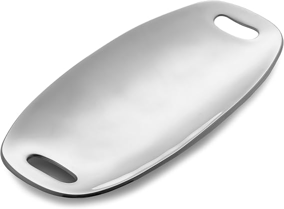 nambe Handled Serving Tray | 21 Extra Large Platter with Handles | Oven Safe Metal Alloy Tray | Party Serving Plates for Cupcakes, Fruits, Side Dishes, Dessert, Meat (Silver)