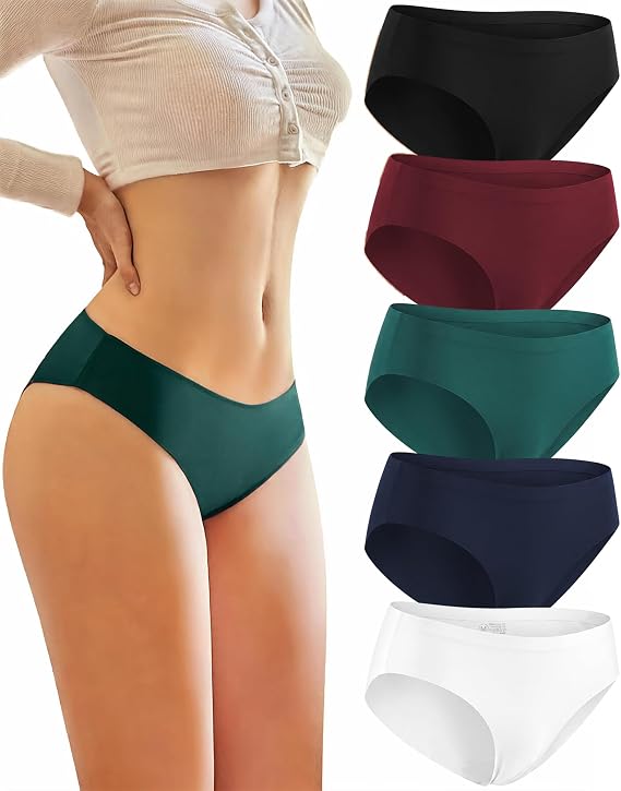 Seamless No Vpl Knickers for Women, Low Rise Hipster Panties 5 Pack