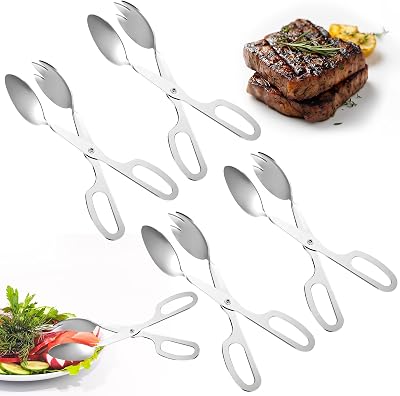 4 PACK Buffet Tongs,Stainless Steel Salad Tongs,Serving Tongs for Home，Kitchen,Cake,Bread,Catering,Party,Barbecue,Seafood,Frying
