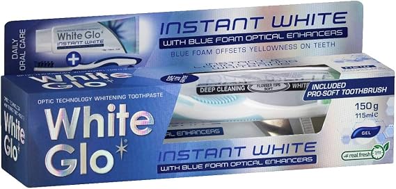 White Glo Instant White Optic Technology Whitening Toothpaste + Toothbrush