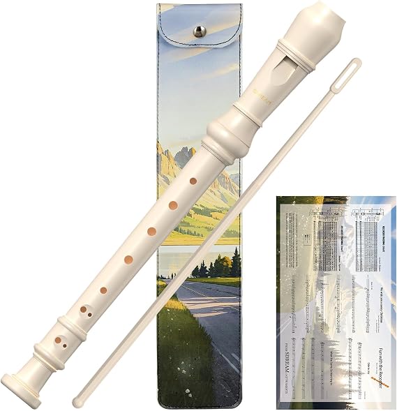 Soprano Recorder Instrument For Kids - German Fingering 8 Hole Beginner Music Recorder Flute With Cleaning Rod, Leather Packaging & Fingering Chart