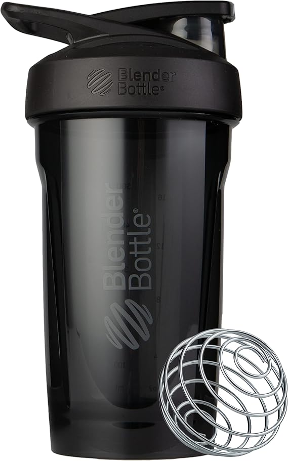 BlenderBottle Strada Shaker Cup, Wire Mixball For Protein Shakes and Pre Workout, 710ml, Black