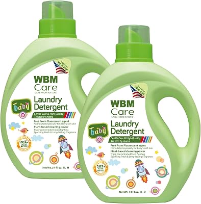 WBM Laundry Detergent | Plant-Based Liquid Formula | 34 fl oz Each, 50 Loads Total | Eco-friendly and effective cleaning for all your laundry needs | 2-Pack