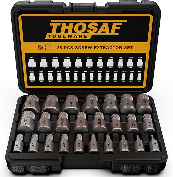 Screw Extractor Set, 25 Piece Easy Out Bolt Extractor Set, Multispline Screw and Hex Head, for Removing Broken Studs, Bolts, Screws, 1/8 Inch to 7/8 Inch in 1/32-Inch Increment, Tools Gifts for Men