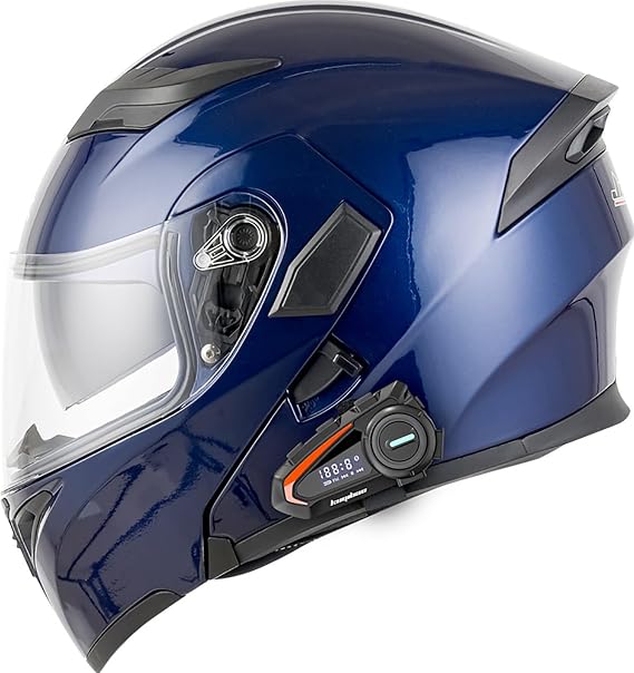 Bluetooth Motorcycle Helmets, Full Face Flip Up Dual Visors Modular Helmets,DOT Approved Helmet,Men and Women Built-in Mp3 FM Integrated Intercom Communication System