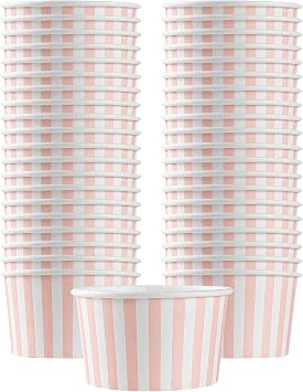 Restaurantware-Coppetta 12-Ounce Dessert Cups, 50 Disposable Ice Cream Cups - Lids Sold Separately, Sturdy, Pink And White Paper FroYo Bowls, For Hot And Cold Foods, Perfect For Gelato Or Mousse