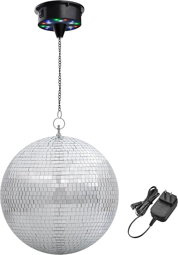 Yescom 12" Large Disco Ball with Motor Rotating 6RPM 18 RGBW LED Lights 80s