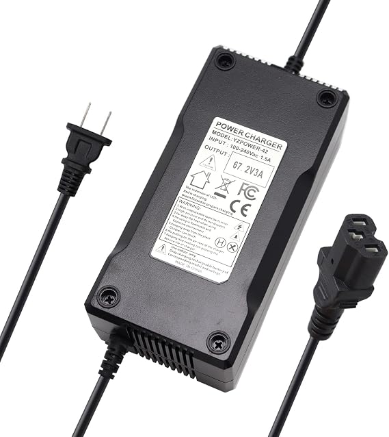 67.2V 3A / 60V 3A Lithium Battery Charger AC Adapter Power Supply for 16S 60V Lithium Li-ion Batteries Pack with 3 Holes Plug