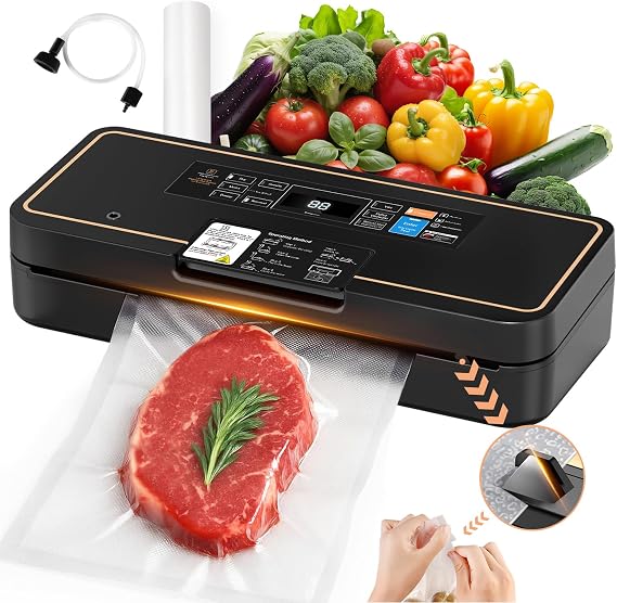 Vacuum Sealer for Food, 95kPa Food Saver Vacuum Sealer Machine, 135W Fast-Sealing with Easy Tear Cutter, Built-in Bag Storage, 9-in-1 Compact Food Vacuum Sealer Machine with 10 ft Bag Roll