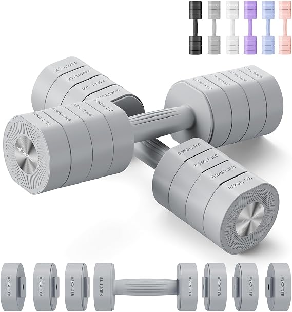 MERACH Dumbbell Set of 2, Adjustable Weight, Anti-slip Handle, Macaron Colors, Each 2.2/4.4/6.6/8.8 lbs, 4 in 1 Hand Weights for Women at Home