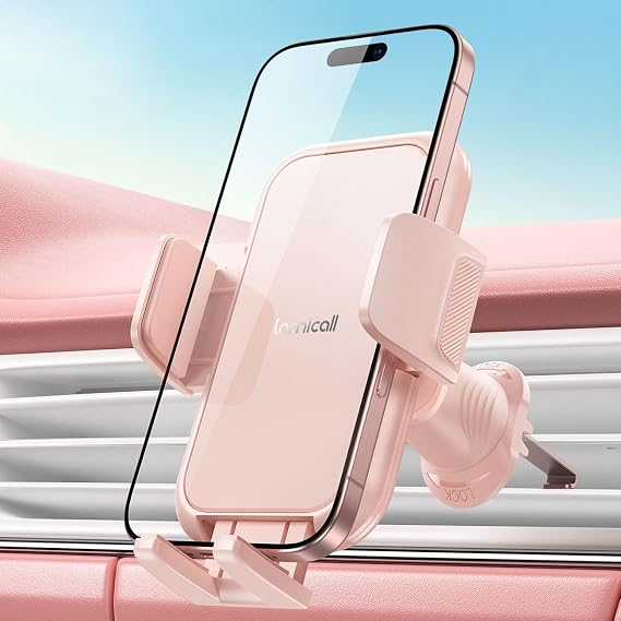 Lamicall 2026 Wider Clamp & Metal Hook Car Phone Holder Vent Accessories | Thick Cases Friendly Phone Holders for Your Car Mount Hands Free for Women Men Gift for iPhone 17 16 15 14 13 12 Pro Max Pink