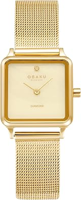 Obaku Ladies IP Diamond Marker Pattern dial mesh Watch