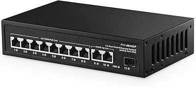 11 Port POE Switch, 8 POE 10100Mbps, 2 Gigabit Uplink, 1 Gigabit SFP, IEEE802.3afat, 135W Power Supply, Metal Case Unmanaged Plug and Play Binardat Switch