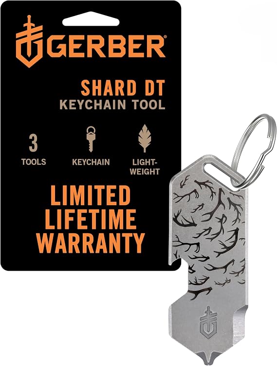 Gerber Gear Shard 3-in-1 Multitool, Clips to Pocket with Bottle Opener, Package Opener, and Cross Driver, EDC Gear for Everyday Carry, Silver - Antler