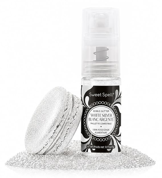 Sweet Spell Edible Cake Glitter Spray Shimmering Magic for Cakes Decorating & Cocktails 100% Edible, Food-Grade, Vegan, Gluten-Free (White Silver)