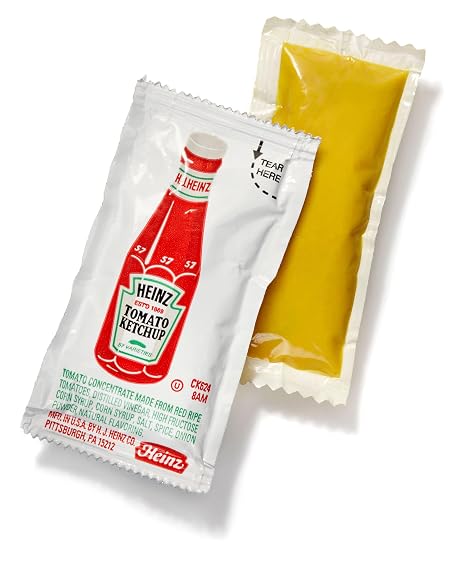 Concession Essentials Condiment Packets Ketchup and Mustard, 100 Total (50 Each Flavor)