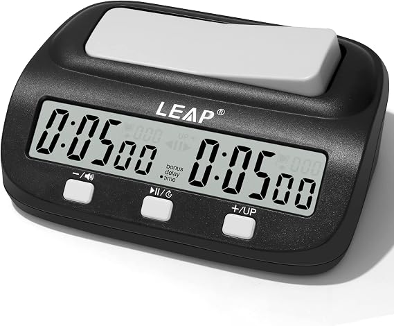 LEAP Digital Chess Clocks Timer with Bonus & Delay Countdown Function for 2-Player Board Games - Black