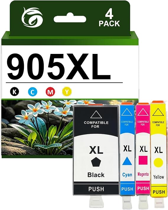 905XL Ink Cartridges Replacement for HP 905XL 905 XL Ink Cartridge Combo Pack Compatible for HP OfficeJet 6950 6960 6970 Printers, 4 Pack(KCMY)
