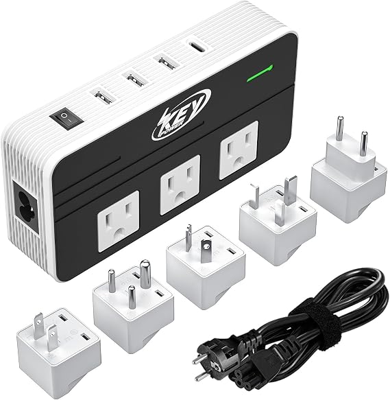Key Power 230-Watt Step Down 220V to 110V Voltage Converter | International Travel Adapter/Power Converter with USB-C Port 18W - [Use for USA Appliance Overseas in Europe, AU, UK, etc.]