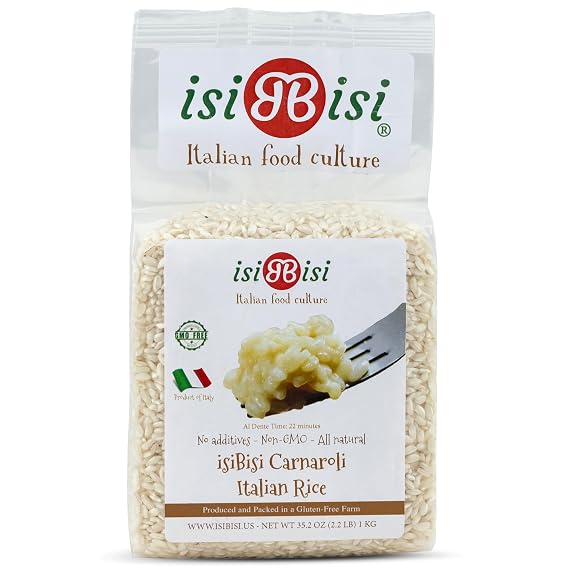 isiBisi Gluten Free Authentic Italian Carnaroli Rice for Risotto 2.2 LB Italian Long Grain White Rice Vacuum-Sealed, Easy to Cook, Made in Italy (1 Pack)