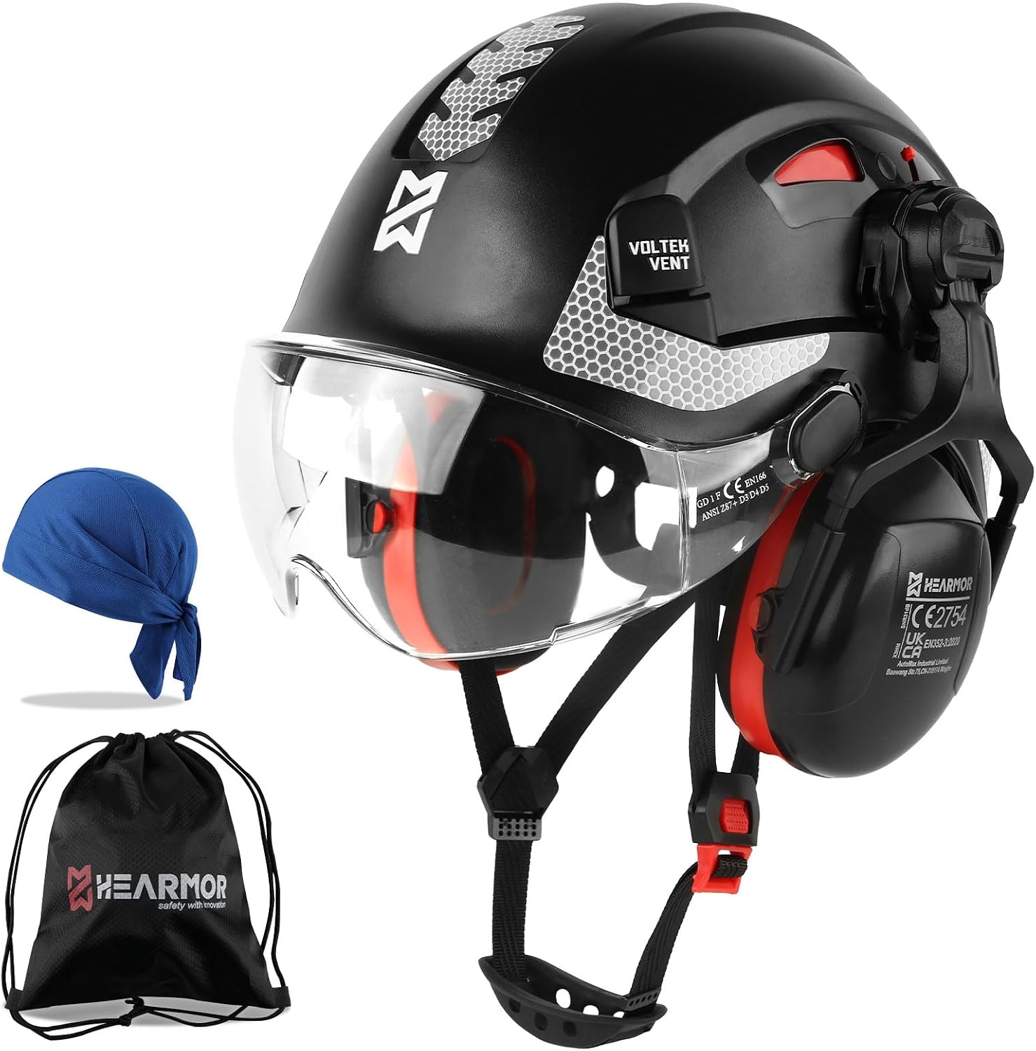ANSI Z89.1 & EN397 Certified Safety HelmetHard Hat with Ear Protection – Lightweight Vented Work Helmet Kit, 6-Point Suspension System – Ideal for Industrial & Construction Professionals