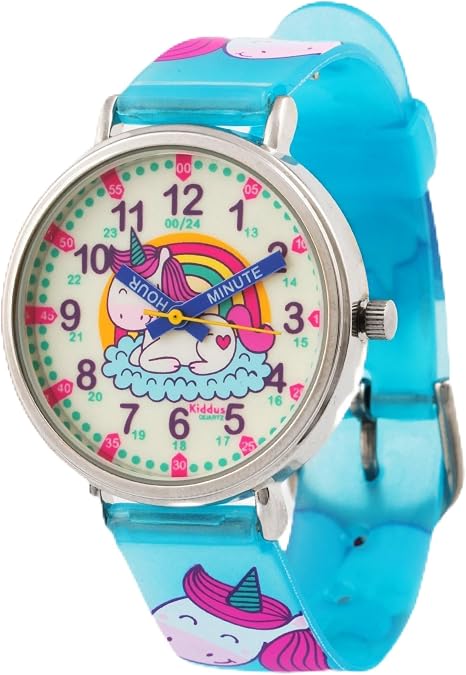 Kiddus Watches Boy and Girl Kids Ages 6-12 Analog Time Teacher with Exercises. Japanese Quartz Movement. Easy to Read and Learn Time. Girls Watches Ages 5-10