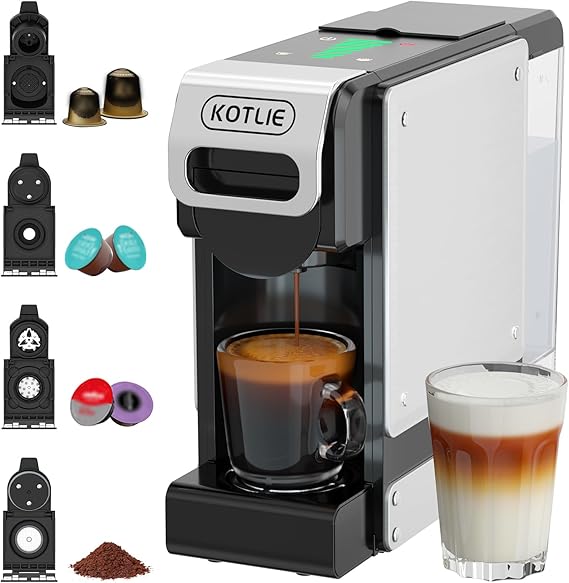 Coffee Pod Machine, 4 in 1 Multi-Capsule Coffee Machine Compatible with Nespresso Original, Dolce Gusto, Lavazza A Modo Mio and Ground Coffee, 7 Cup Sizes,Capsule Storage, 1L, Classic Pro
