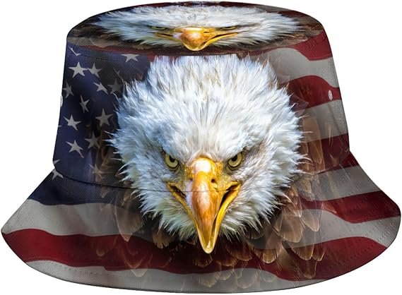 American Flag Bald Eagle Bucket Hat for Women Men Packable USA 4th of July Fisherman Hats Outdoor Sun Caps