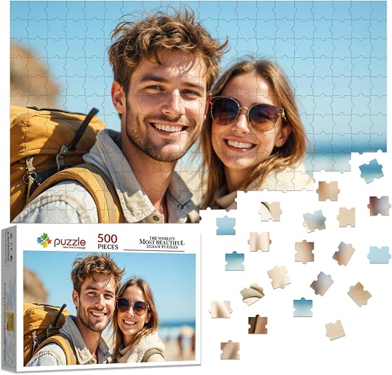 Custom Puzzles from Photos, 500 Pieces Personalized Jigsaw Puzzle with Your Picture or Text, Unique Gift for Christmas, Family, Wedding, Birthday 500-Horizontal