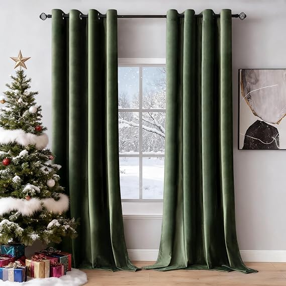 MIULEE Velvet Blackout Curtains Olive Green 52 x 84 Inch Length 2 Panels