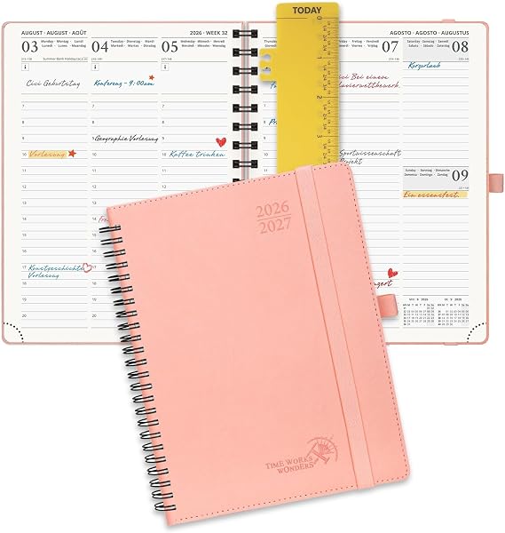 POPRUN Calendar 2026 2027 Weekly Planner Approx. A5 Spiral Book with Soft Cover