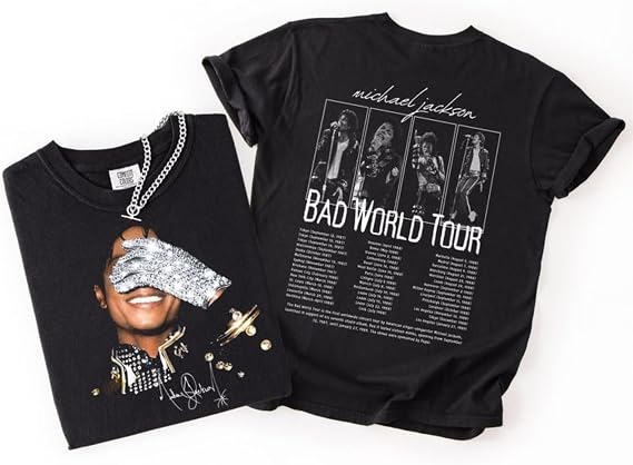 MJ Bad World Tour 1987 T-Shirt, King of Pop Unisex Fan Gift Black