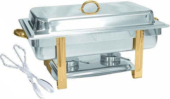 Tiger Chef Chafing Dish Buffet Set - Chafers and Buffet Warmers Sets - Full Size Food Warmer with Gold Accents 8 Quart
