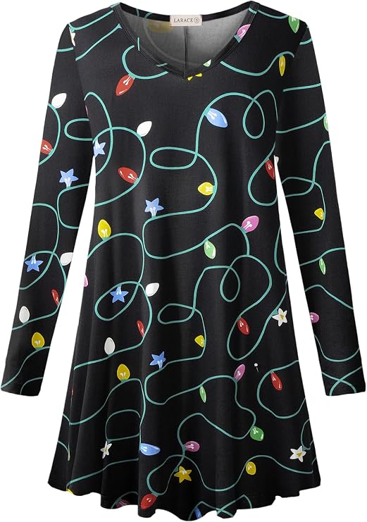 LARACE Long Sleeve Tunic Tops for Leggings, Womens Plus Size V Neck Shirts