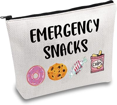 JXGZSO Emergency Snacks Food Makeup Bag Foodie Zipper Cosmetic Bag Food Safe Bag Snack Lover Gift Snacks Storage Bag