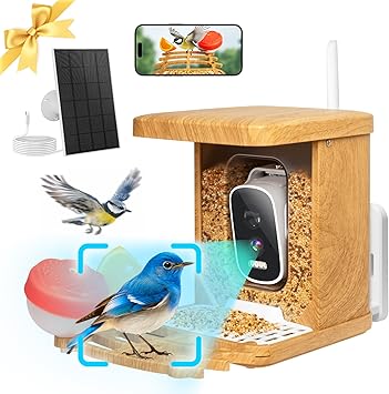 Smart Bird Feeder with Camera,Upgraded AI Identify Bird Species Bird Watching Camera Auto Capture,Bird Live Videos Motion Detection Notify, Solar Powered Panel Wireless Outdoor Gift for Bird Lover 1