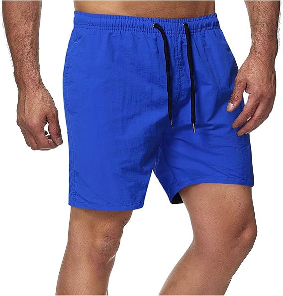Quick Dry Shorts Men 2023 Solid Elastic Waist Beach Short Bathing Suit Drawstring Swimming Trunks Athletic Shorts