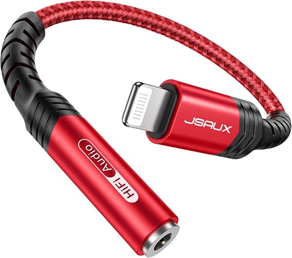JSAUX Headphone Adapter for iPhone Lightning to 3.5mm Adapter-Red