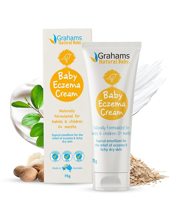 Grahams Natural Baby Eczema Cream Moisturizer for Newborn-12 Years | Rash, Redness, Dry Skin & Itch Relief | Colloidal Oatmeal & Shea Butter | Steroid-Free, Fragrance-Free for Sensitive Skin (75g)