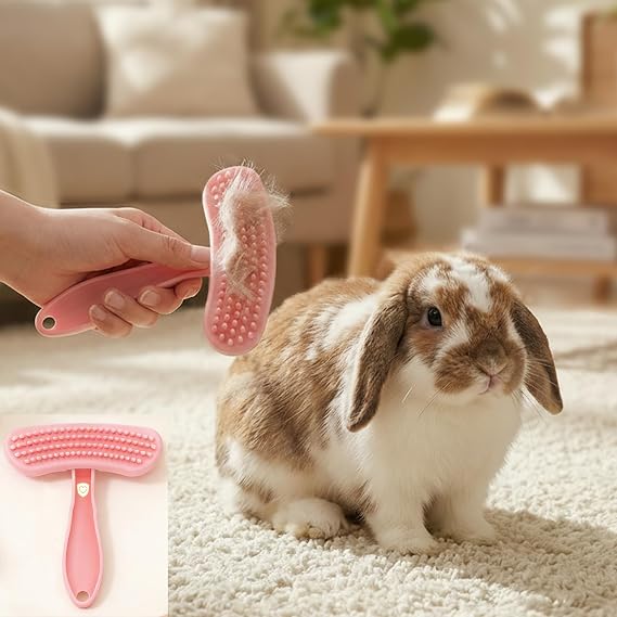 MCTOURY Rabbit Brush for Shedding Grooming: Effective at Removing 99% Loose Hair - Gentle Massage Appears Relaxed Comfortable & Soft Bristles - Safe for Sensitive Bunnies Cats Small Pets