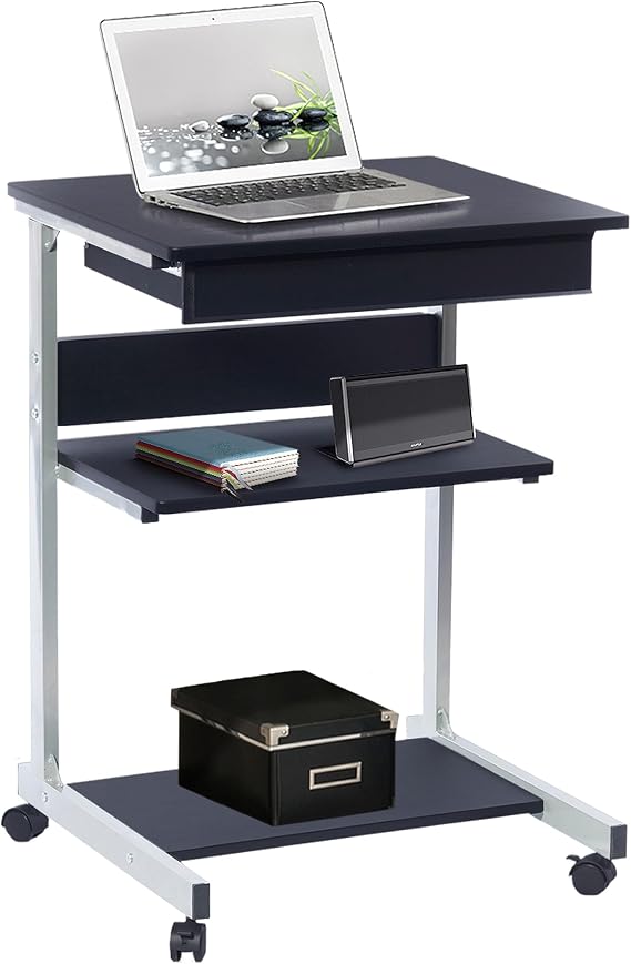 Techni Mobili Rolling Laptop Cart w/ Storage & Printer Shelf,Graphite Black