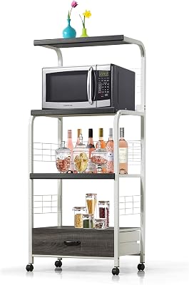 Crown Mark Kitchen Shelf with Casters Bakers Rack, White
