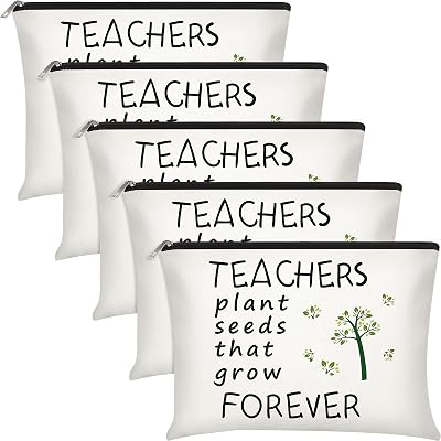 Frienda 5 Pieces Teacher Makeup Bags Funny Travel Cosmetic Pouch Teacher Supplies for Classroom Teacher Gift Toiletry Bag Teacher Gift for for Women Simple Style