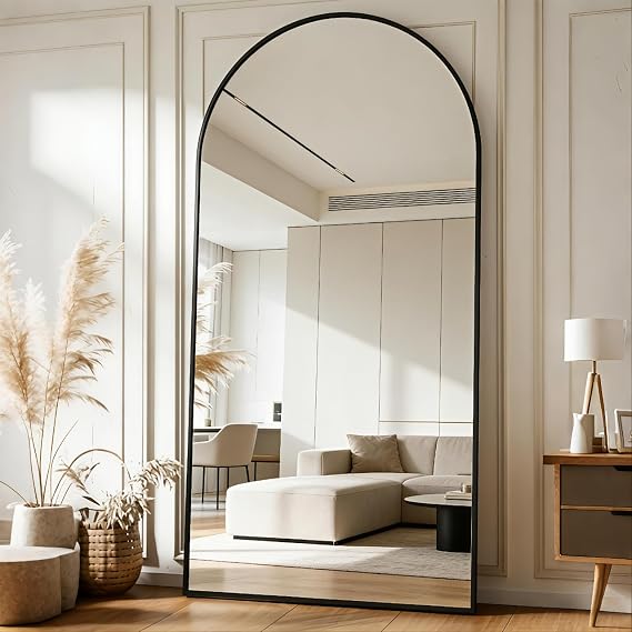 KOCUUY Arched Full Length Mirror, 192 x 85 cm Wall Mirrors, Standing or Leaning Full Body Mirror with Aluminum Alloy Frame, Suitable for Bedrooms, Hallway or Cloakroom, Black